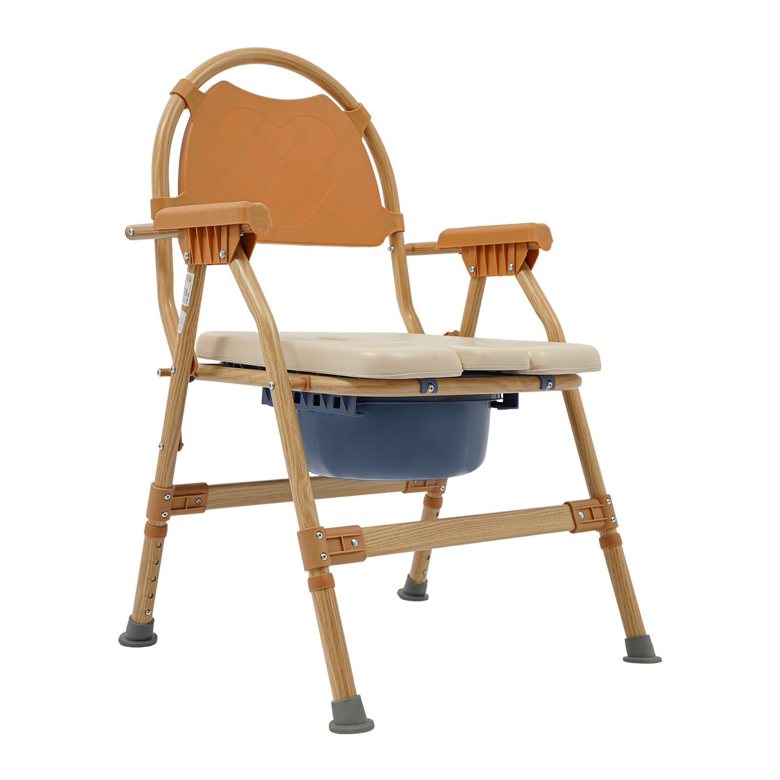 Składane krzesło toaletowe z regulacją wysokości (43-53 cm), udźwig 150 kg, aluminiowa rama z siedziskiem PU i wiaderkiem, dla seniorów, osób o ograniczonej mobilności