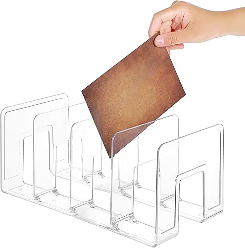 Miniatura 3 de Paquete de 4 clasificadores de archivos acrílicos, organizador de carpetas de archivos de escritorio transparente de 4 secciones, estante grueso de