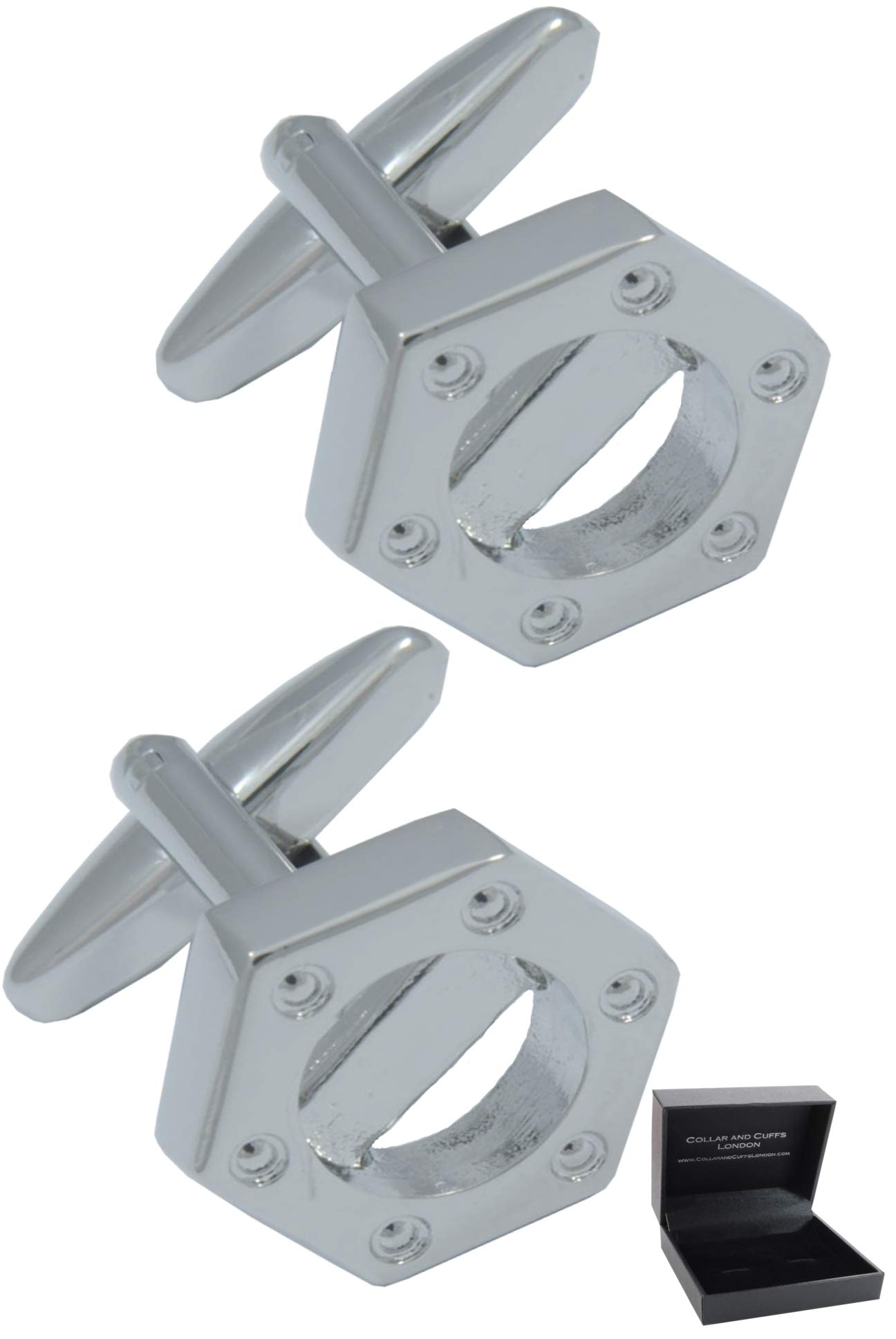 Boutons De Manchette COLLAR AND CUFFS LONDON - Robinets Chaud-froid En Laiton Argent & Noir - Pour Hommes, Idéal Cadeau Avec Boîte
