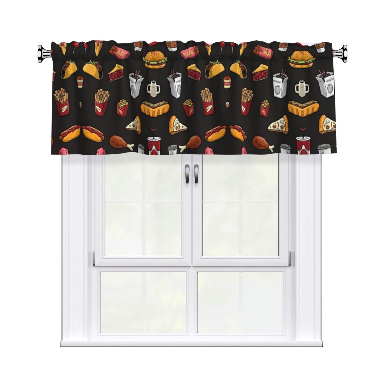 HJFCZH WHJSSF Chicken leg burger drink Prints 54x18in Curtain Valance - Peach Skin Polyester Kitchen Cover with Light Filtering Floral & 3" Rod Pocket