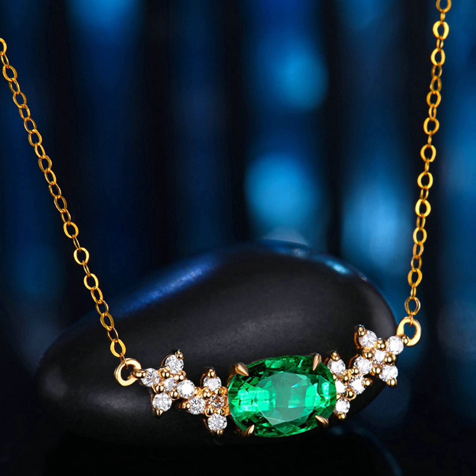 Collar con colgante, flor con esmeralda ovalada creada en laboratorio, oro de 1 quilates de 18 quilates/plata de ley 925, collares con colgante para mujeres y niñas, regalo para el día de la madre/día