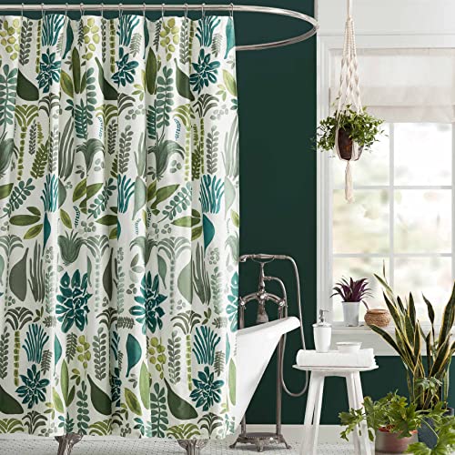 Jardin Botanical Fabric Shower Curtain by Jungalow, Machine Washable, 72" x 72", Green