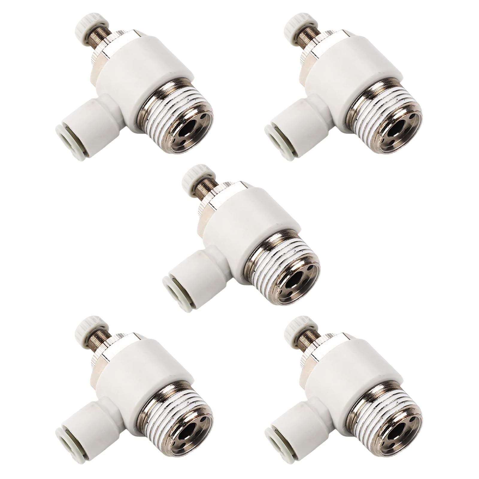 5 Stück Push-to-Connect-Luftstromregelventil, weiß, 8mm Rohr-Außendurchmesser x 1/2"-Außengewinde, 90-Grad-Winkel, Geschwindigkeitsregelventil, pneumatischer Anschluss, Schnellanschlüsse