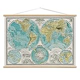 World Hemispheres Map Poster Hanger Kit Atlas Vintage Style 28 x 20