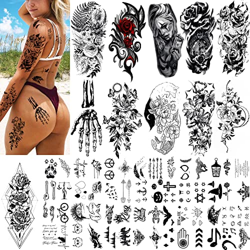 Quichic 130 Designs Temporary Tattoo Sexy Half Sleeve Fake Tattoos For Women Cool Hand Tattoos For Couple Black Realistic #TOP5