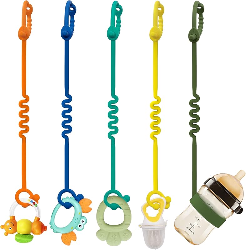 Cinghie per giocattoli per bambini – Confezione da 5 regolabili catenella ciuccio e cordino ciuccio per passeggini, seggioloni, culle, silicone alimentare, senza BPA, multicolore