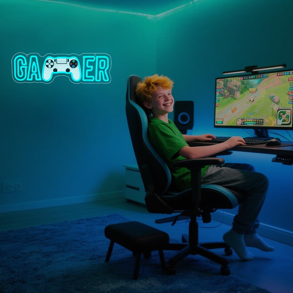 Gaming Lights for Game Room Zone Bedroom Club Party Man Cave,Gamer Neon Light Sign Gift for Gamer Boys Teen Men,Gamepad Shaped Dimmable LED lights for Wall Art Decor USB Powered(16.5"*4.7") - Image 2