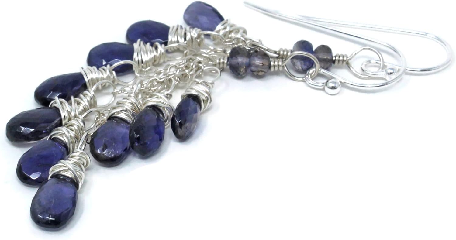Waterfall Iolite Earrings Dangle Faceted Violet Blue Gemstones Sterling Silver Cascade - Image 6