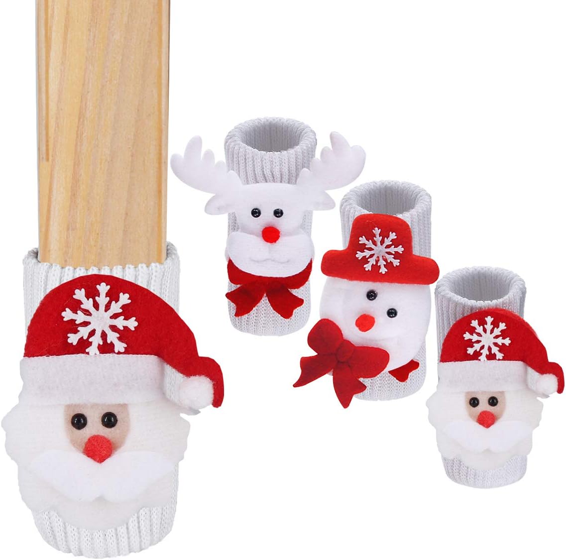 LimBridge 16pcs Christmas Chair Socks, Elastic Chair Leg Feet Floor Protectors Covers Set, Fit Girth from 4" to 6", Vertical Knitted White Red