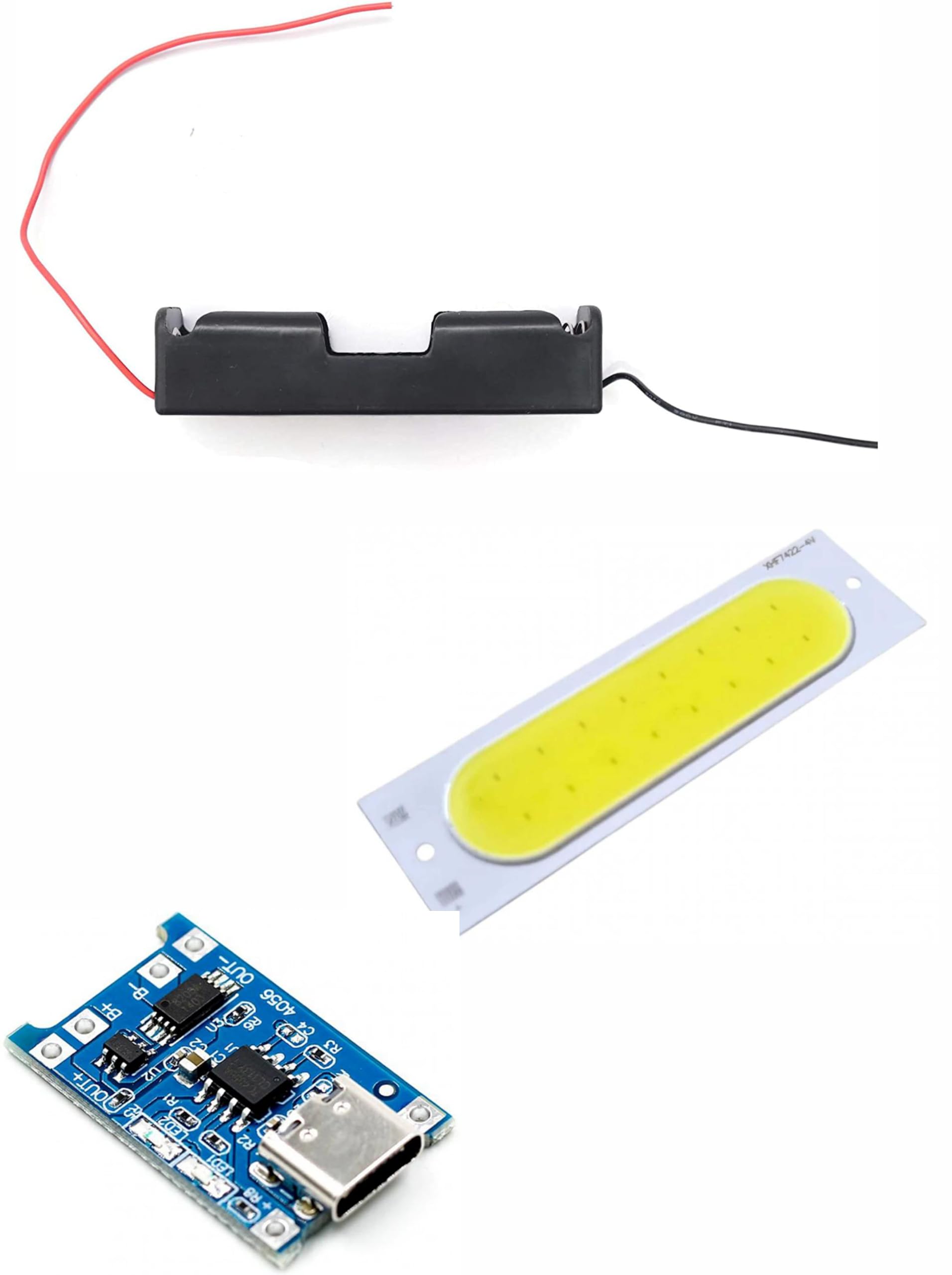 18650 Battery Holder with COB LED Panel and TP4056 USB Charger, Pack of 3 | 3.7V COB Light Chip, Micro USB Charging, Front Open Cover, Wire Leads Included, Low Voltage Design-image-22