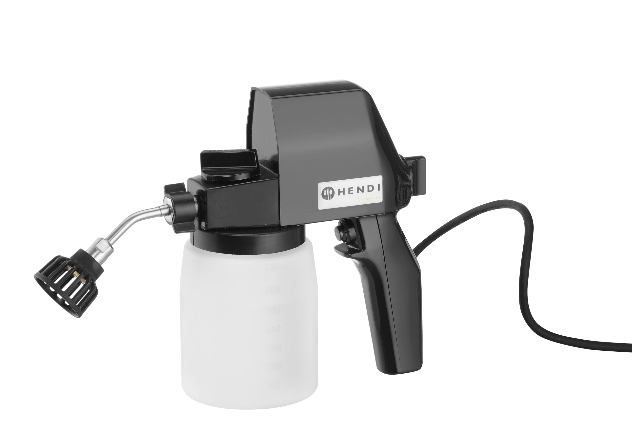 HENDI Spruzzatore alimentare elettrico, nebulizzatore, spray, pistola a spruzzo atomizzatore, senza BPA, dosatore da cucina, 700ml, 60W, 230V, 0-160 bar, 220x90x(H)240mm, acciaio inox, HDPE