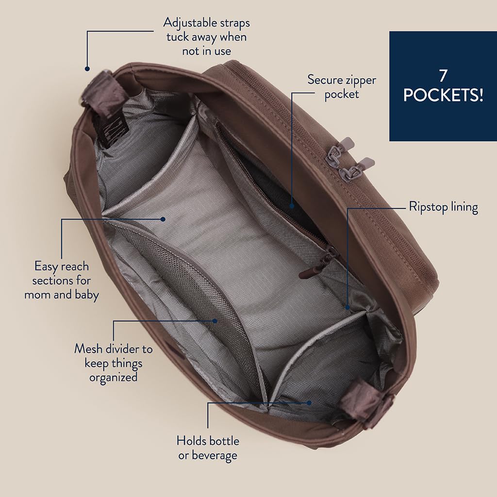 Itzy Ritzy Belong Cargo Caddy for Strollers & Wagons – Convertible Stroller Organizer and Crossbody Bag With Adjustable & Removable Strap, Bottle Holders, Smart Storage Pockets & Secure Straps (Mocha)