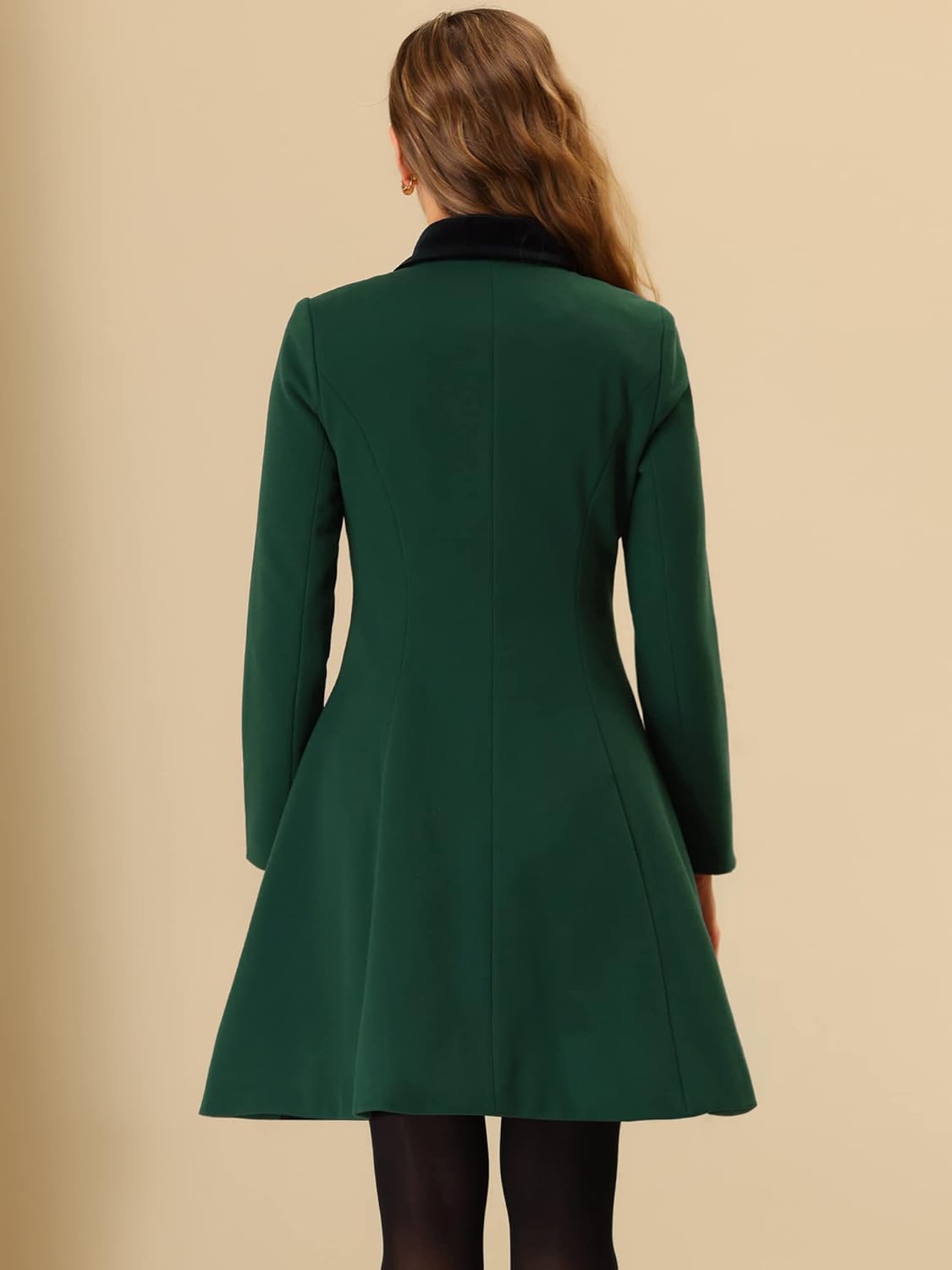 Classic Green Coat with Velvet Collar