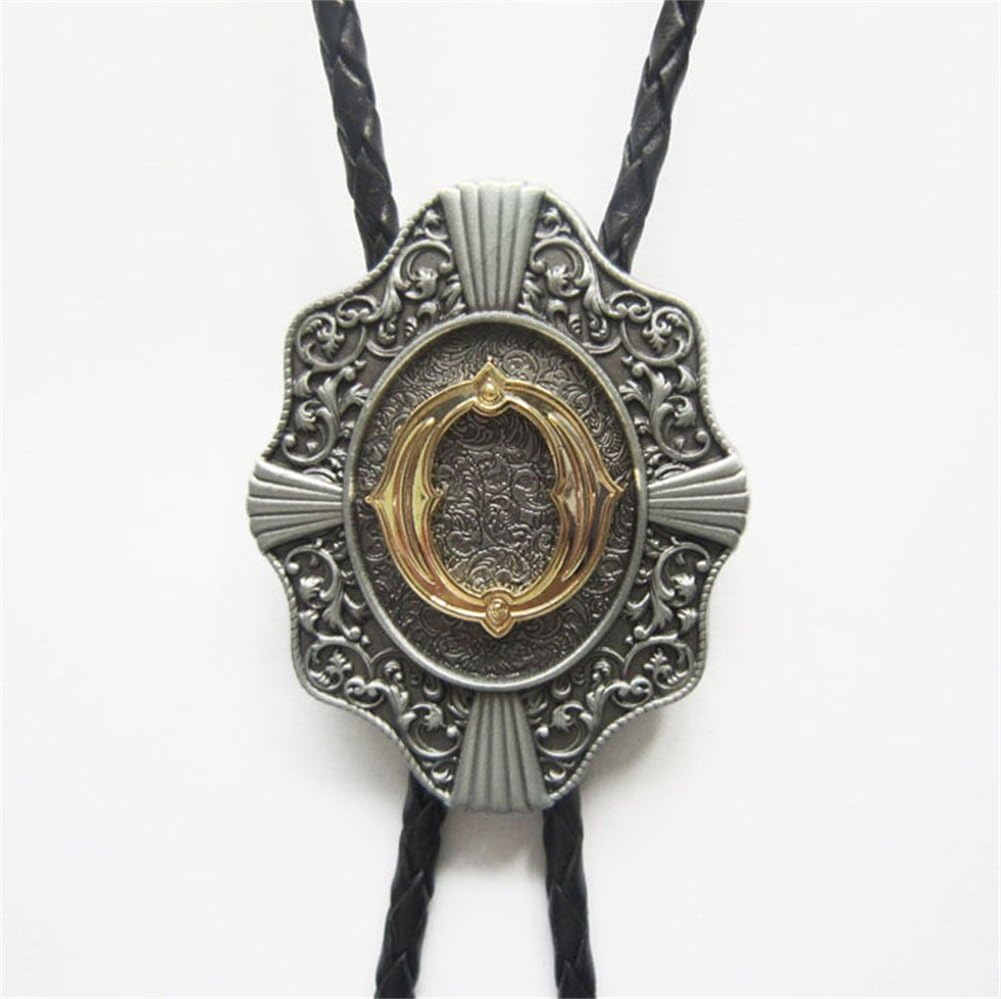 Bolo Tie for Men,Cowboy Necklace,Vintage Initial Letter O Leather Bolo Tie