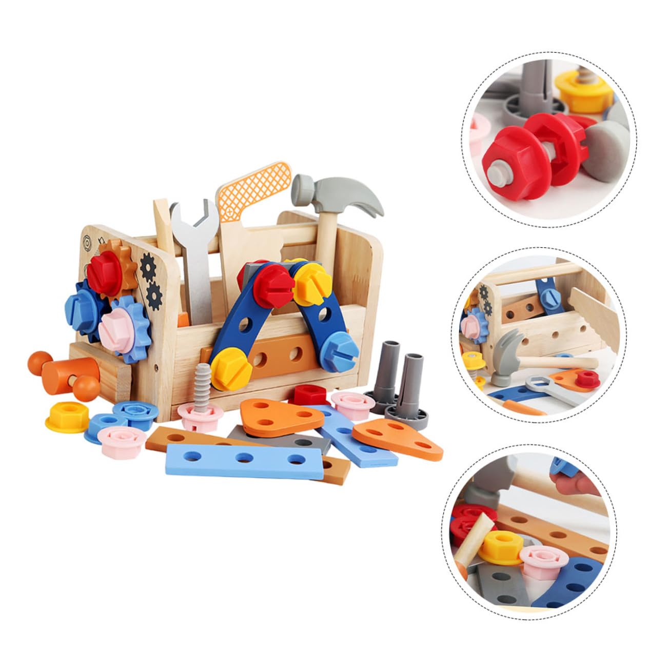 Herramientas de Madera para Set Educativo y Didáctico con Caja Portátil Juguetes de Bricolaje Seguros y Duraderos para Desarrollar Habilidades Manuales y Cognitivas y Niñas