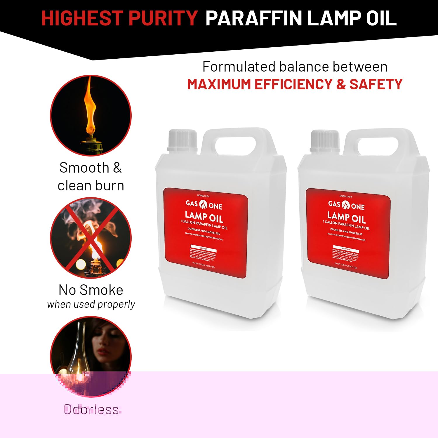 Gas One 2 Pack Liquid Paraffin Lamp Oil – 1 Gallon Clear Oil Lamp – Multifunctional Lamp Oil Smokeless Odorless Indoor Ideal for Lamps, Lanterns, Tiki Torch – Superior Seal and Safe Packaging