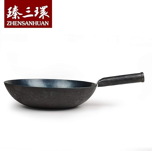 Miniatura 2 de ZhenSanHuan - Wok de hierro martillado a mano, parte inferior plana por inducción (mango de hierro de 12.6 in)