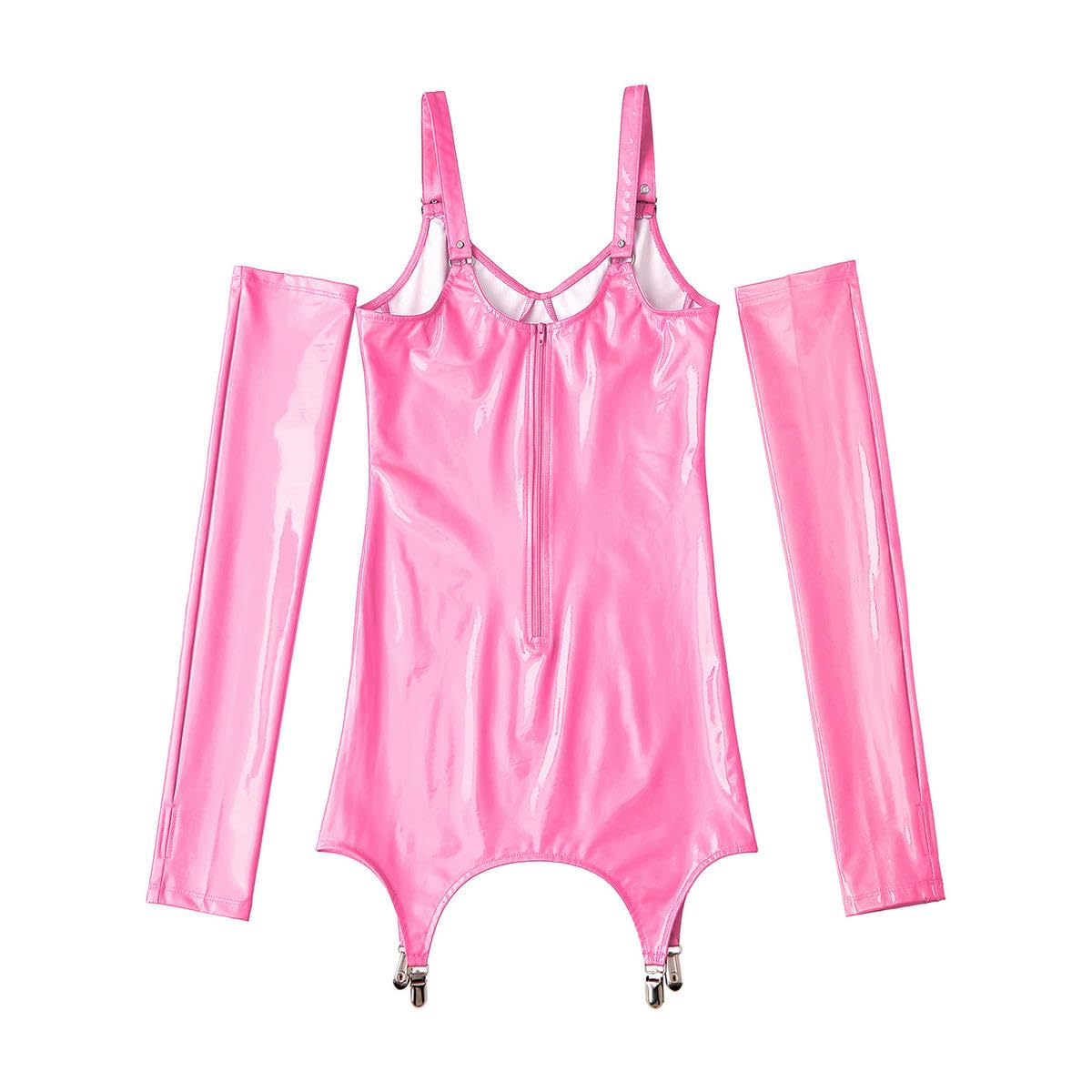 Minivestido de cuero para mujer con clips de liguero, tirantes ajustables, vestido de lencería para fiesta de club