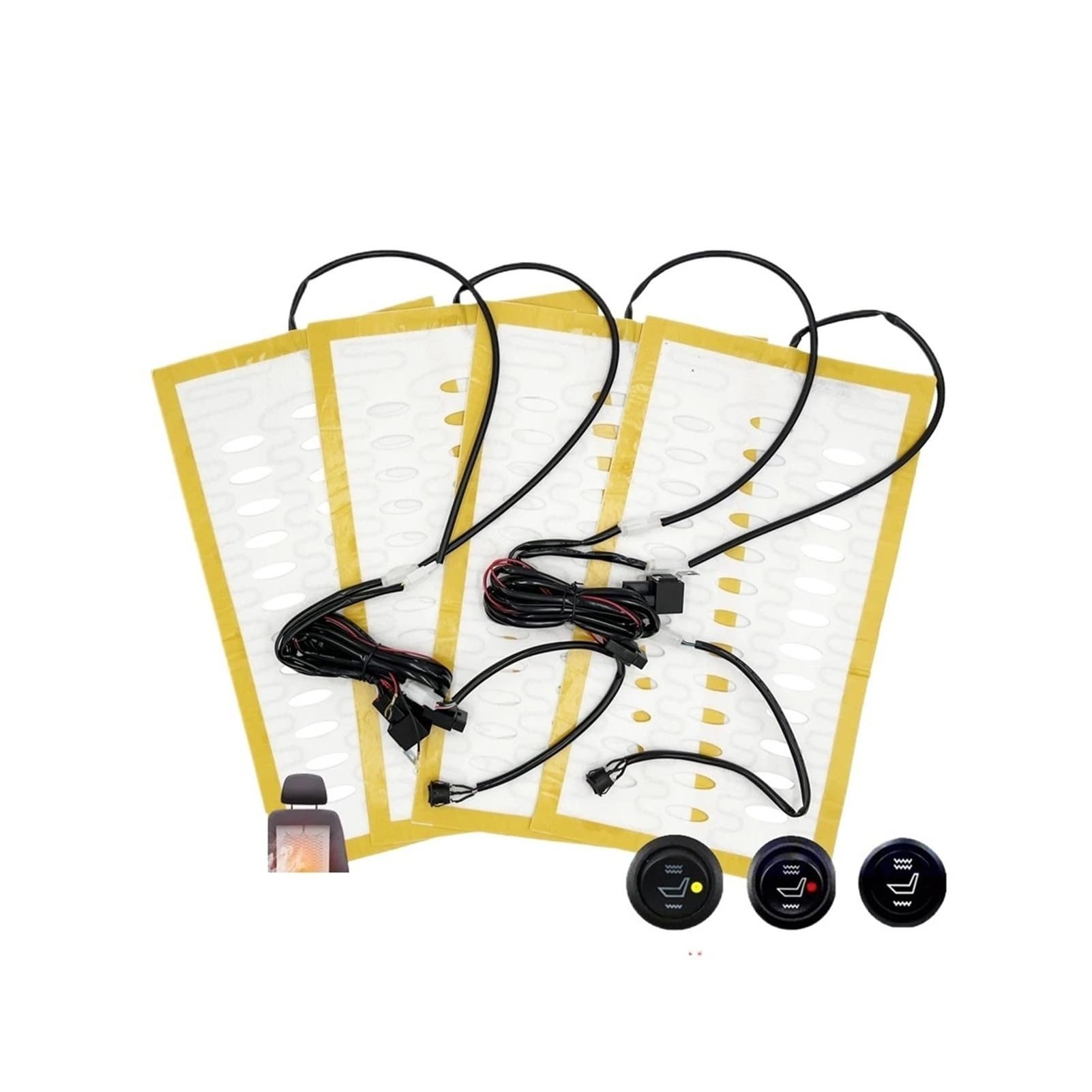 Générique Kit de Chauffage Universel intégré for siège Voiture, for 2 sièges, Coussin Chauffant en Fil d'alliage 12V 100W avec Trou Ventilation, Interrupteur Commande à Niveaux(Circular Switch Set)