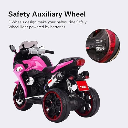 Miniatura 5 de Motocicleta eléctrica de 12 V para niños, 390 W x 2 con 3 ruedas de luz, luces LED, música, USB, MP3, arranque de un botón, velocidad de 1.8-3.2