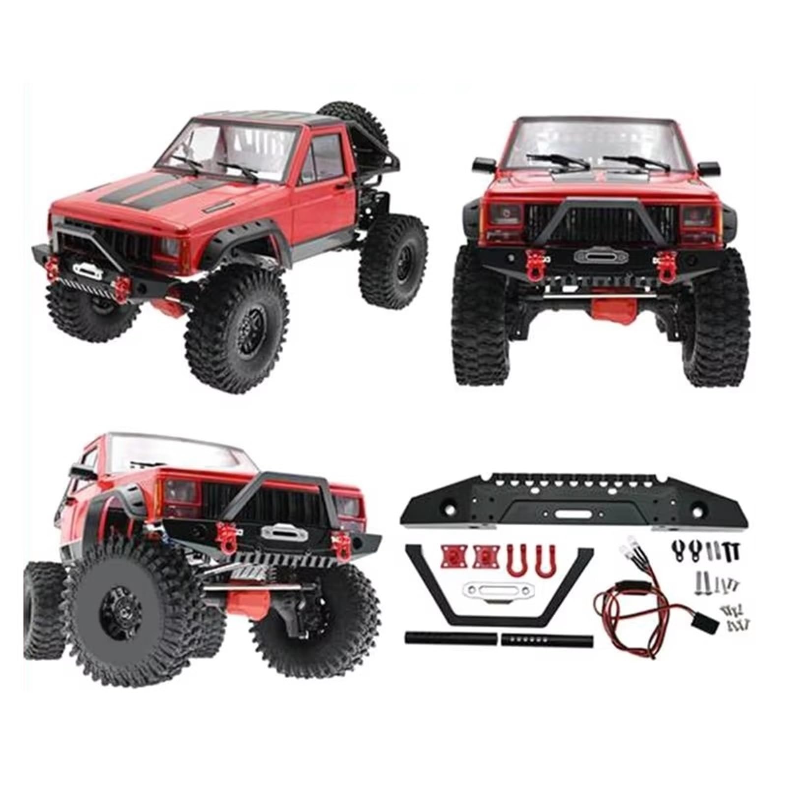 Paraurti RC per Axial per SCX10 per Traxxas per TRX4 Paraurti Anteriore E Posteriore Metallo con Luce per Carrozzeria di Auto Cingolate RC 1/10