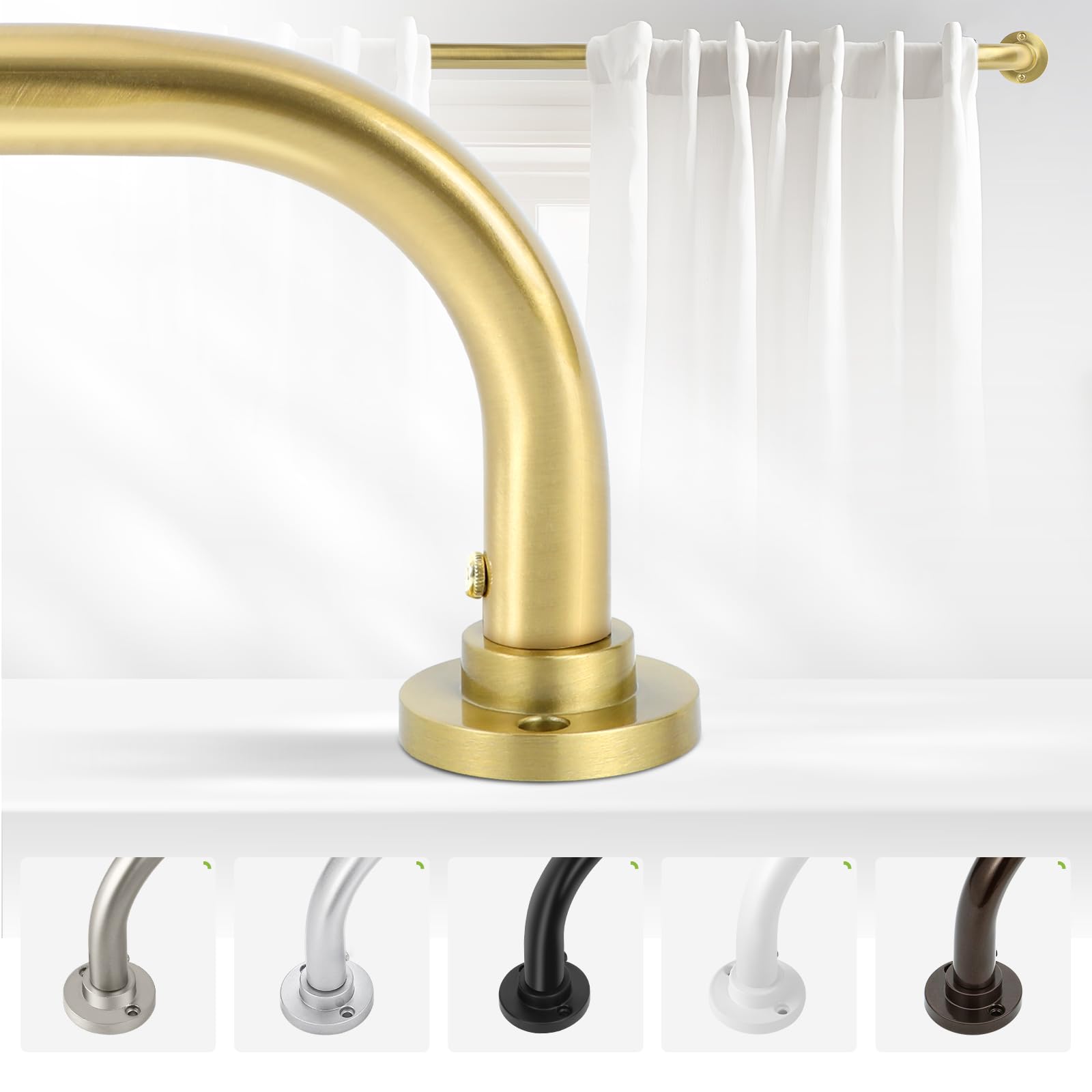 TANGWIN Gold Wrap Around Curtain Rods 28 to 48 Inch:Blackout Heavy duty Adjustable Window Curtain Rod for Bedroom,Industrial Darkening Curved French