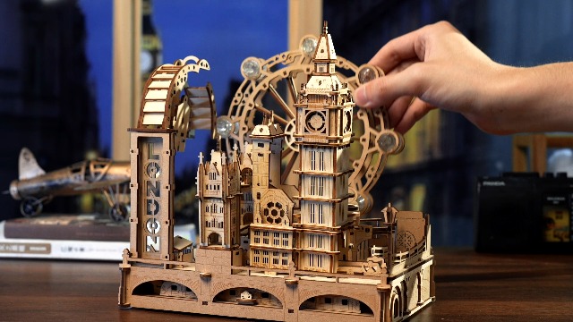 ROBOTIME Wooden Town Marble Run - 3D Wooden Puzzles for Adults
