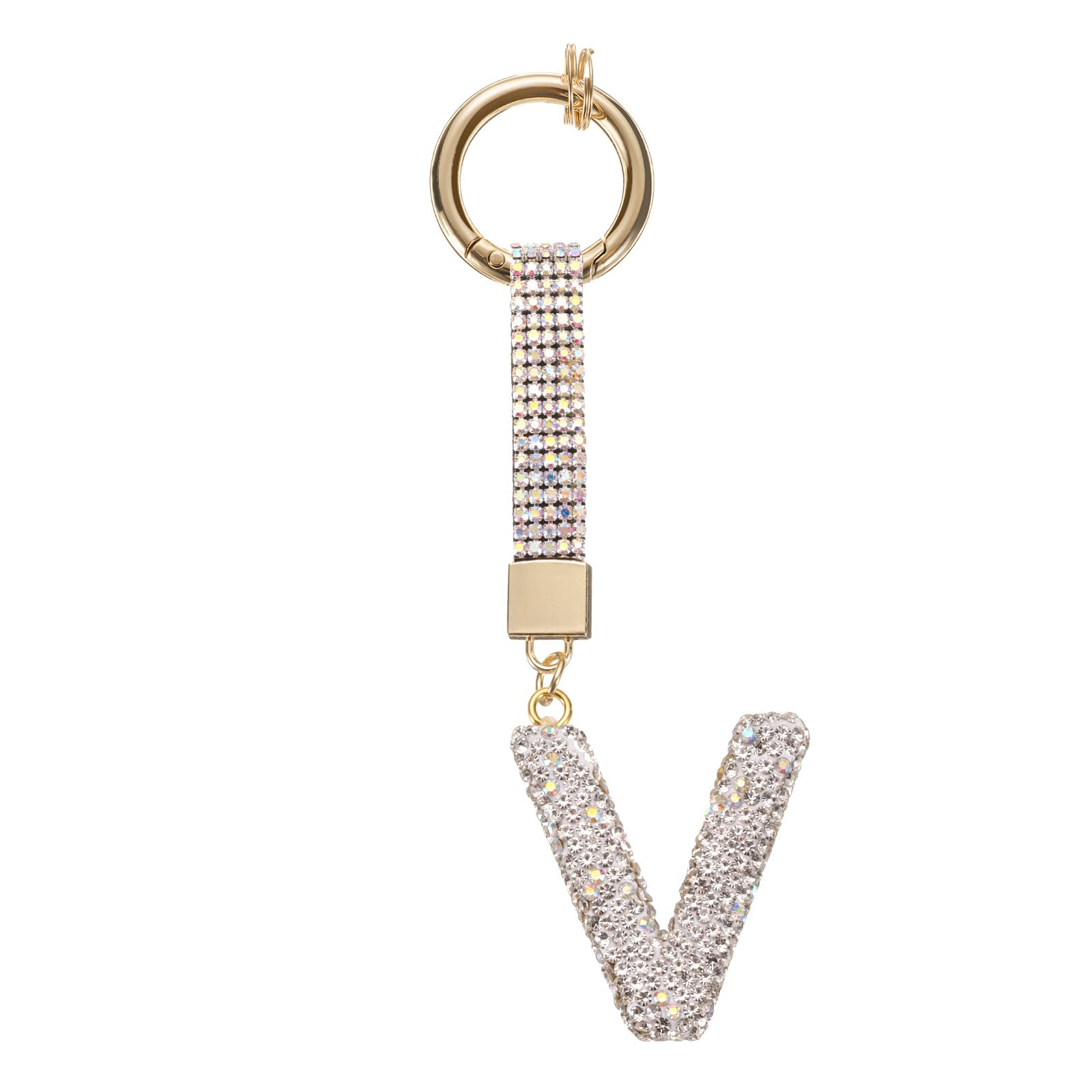 sourcing map Alphabet V Letter Bag Charm Rhinestone Initial Alphabet Letters Charm Accessories for Keychain Bracelet Wristband Necklace Jewelry Making Bags, White