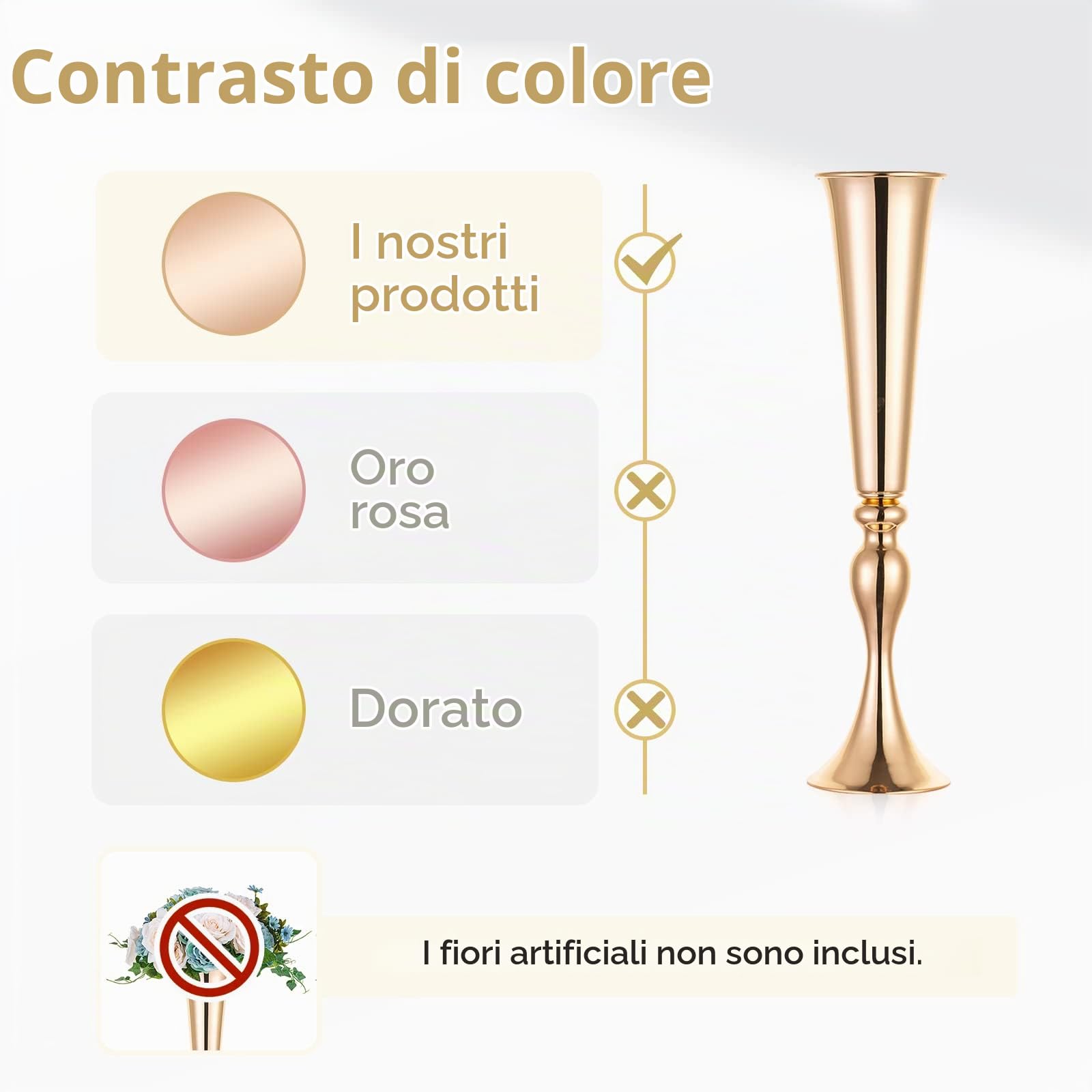 NUPTIO Vaso Centrotavola, 55,5cm Alti, a Forma di Tromba, 2 Pezzi | Finitura Oro,Struttura in Metallo, Supporto per Composizioni Floreali, per Matrimoni, Feste, Natale, Compleanno, Halloween