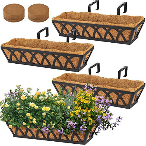 Wimart Window Box Railing, 24 Inch Black Metal Hanging Flower Planter Basket With Coco Liner For Outdoor Balcony Porch Fence Patio For Home, Office And Hotel (Black - 4 Pcs/Set) #TOP11