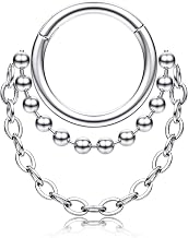 BodyBonita 16G/18G Septum Piercing Rings – 316L Surgical Steel Dangling Conch Ear Tragus Rook Helix Daith Cartilage Hoop Earrings for Women 14K Gold/Silver 8/10 mm
