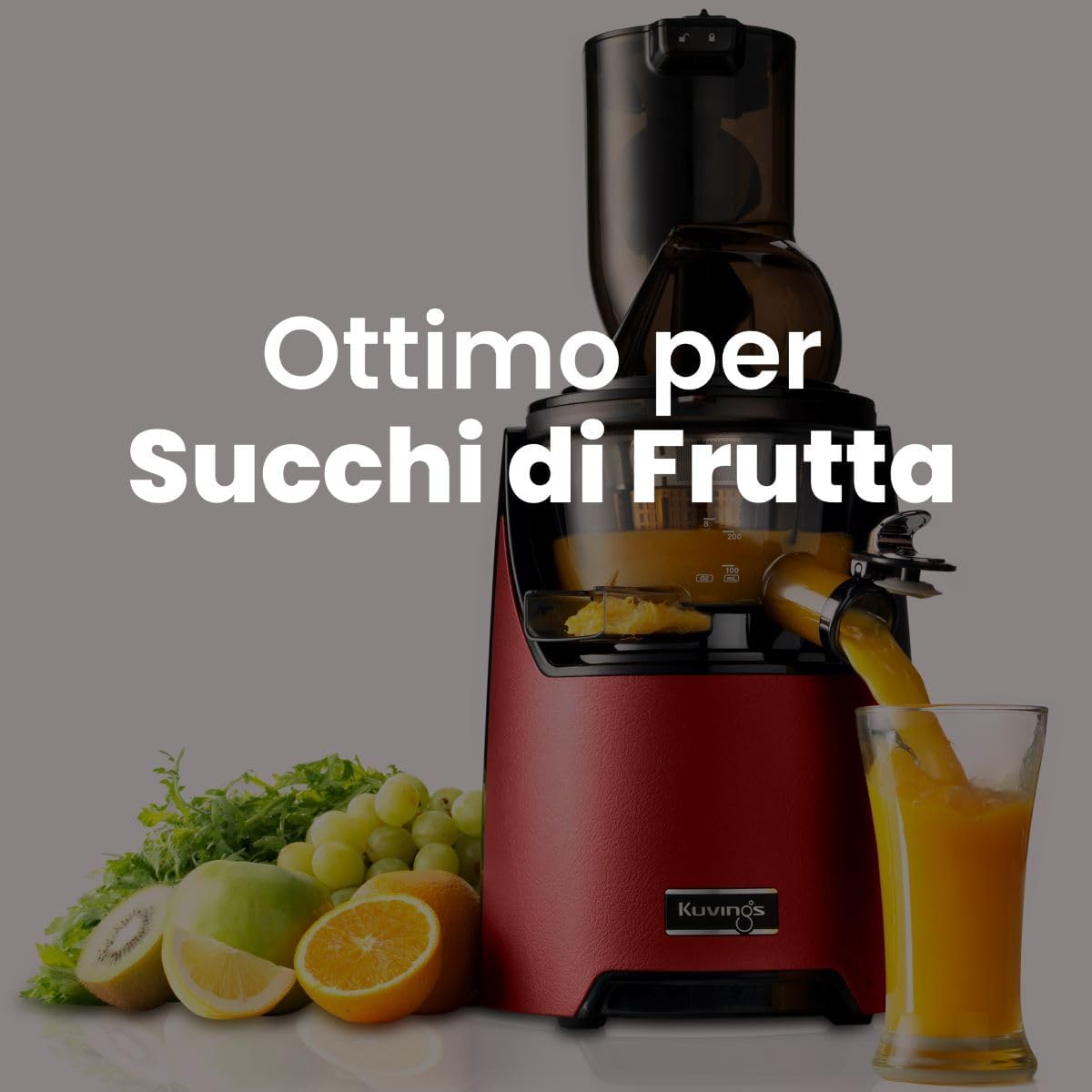 Kuvings Spremiagrumi EVO820 Signature, Frutta e verdura, spremiagrumi a freddo, spremiagrumi lento, pulizia facile e veloce, motore silenzioso (rosso scuro)