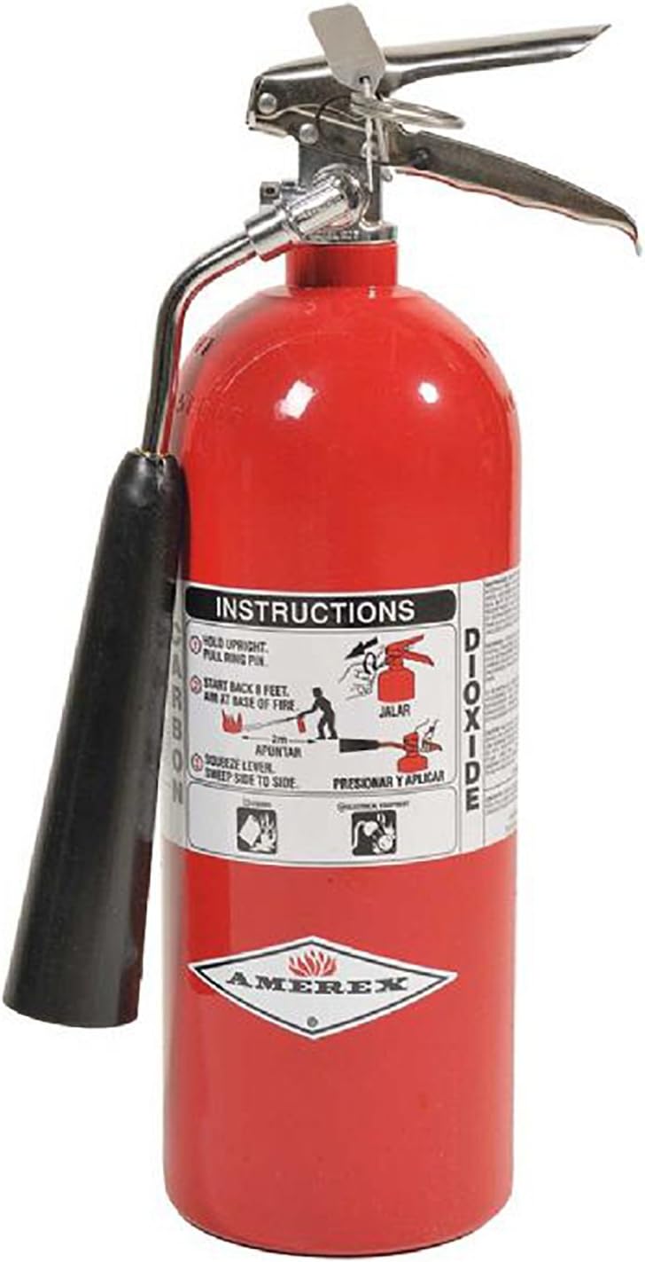 Amerex 322 5lb CO2 Fire Extinguisher with Chrome Plated Brass Valve and Wall Hanger