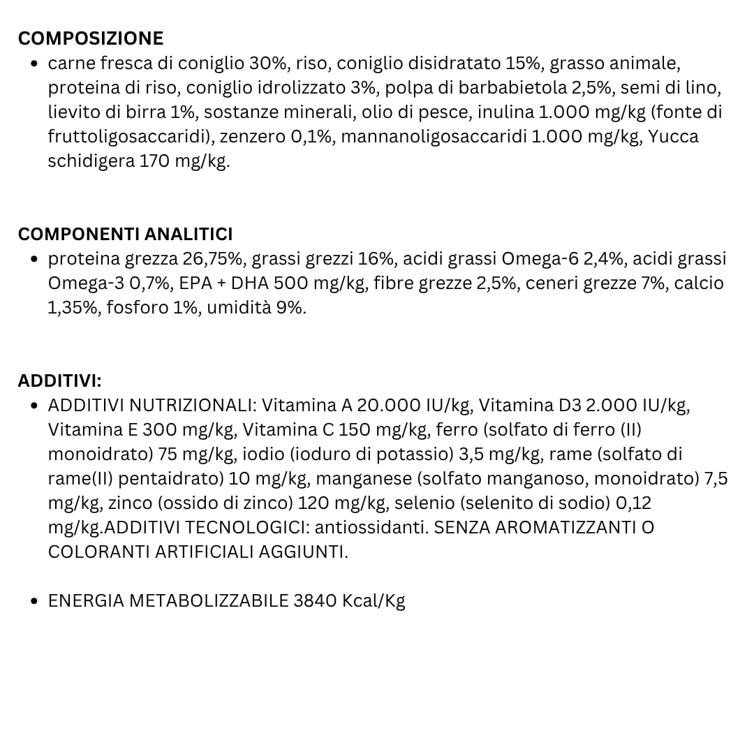 OASY Cane ONE ANIMAL PROTEIN • Adult Medium/Large Coniglio | alimento secco completo per cani adulti di taglia media e grande, monoproteico, 1 confezione da 10kg.