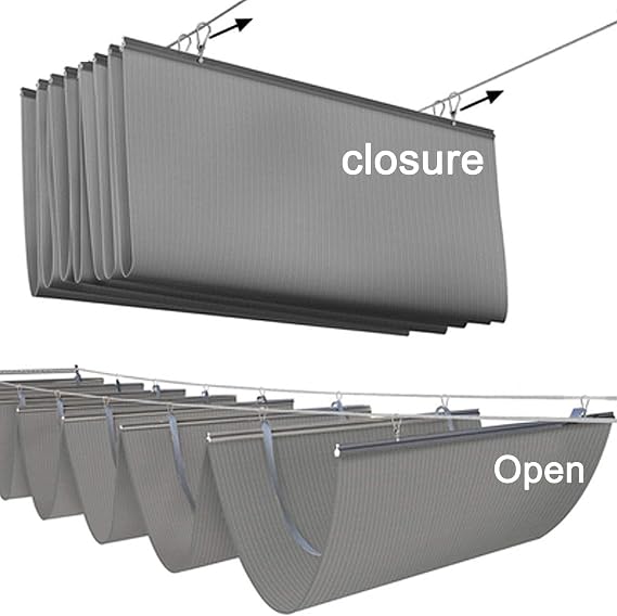 Retractable Wave Shade Sails,U Shape Wave Sail,Wave Sun Shade Net,Permeable Sunblock Shade Cloth,Slide Wire Hung Awning,90% UV Block,Complete Kit,for Patios Roofs (4.9x49ft)