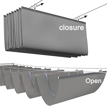 Retractable Wave Shade Sails,U Shape Wave Sail,Wave Sun Shade Net,Permeable Sunblock Shade Cloth,Slide Wire Hung Awning,90% UV Block,Complete Kit,for Patios Roofs (4.9x49ft)