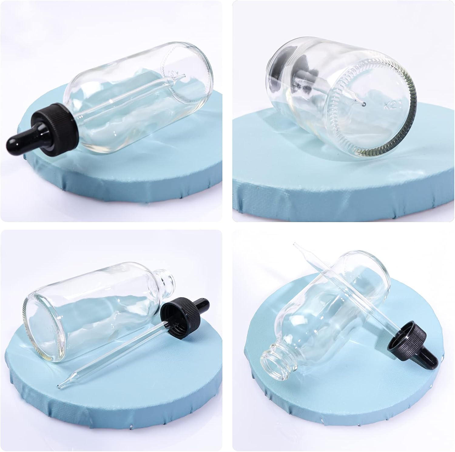 24 Pack 4oz Clear Glass Bottles with Glass Eye Droppers for Essential Oils, Perfumes & Lab Chemicals (2 Brushes, 2 Funnels, 2 Extra Droppers, 36 Pieces Labels & 30ml Measuring Cup Included) - Image 6