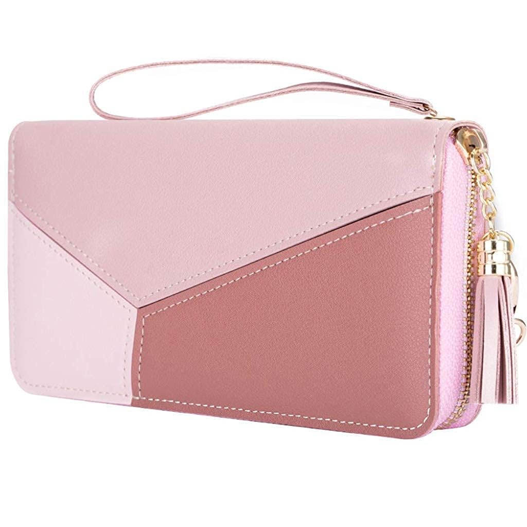 Women Wallets,Women's Long Wallet Tassel PU Leather Multi- Slots Girls Zipper Coin Large Purse for Girls (Pink)-image-45