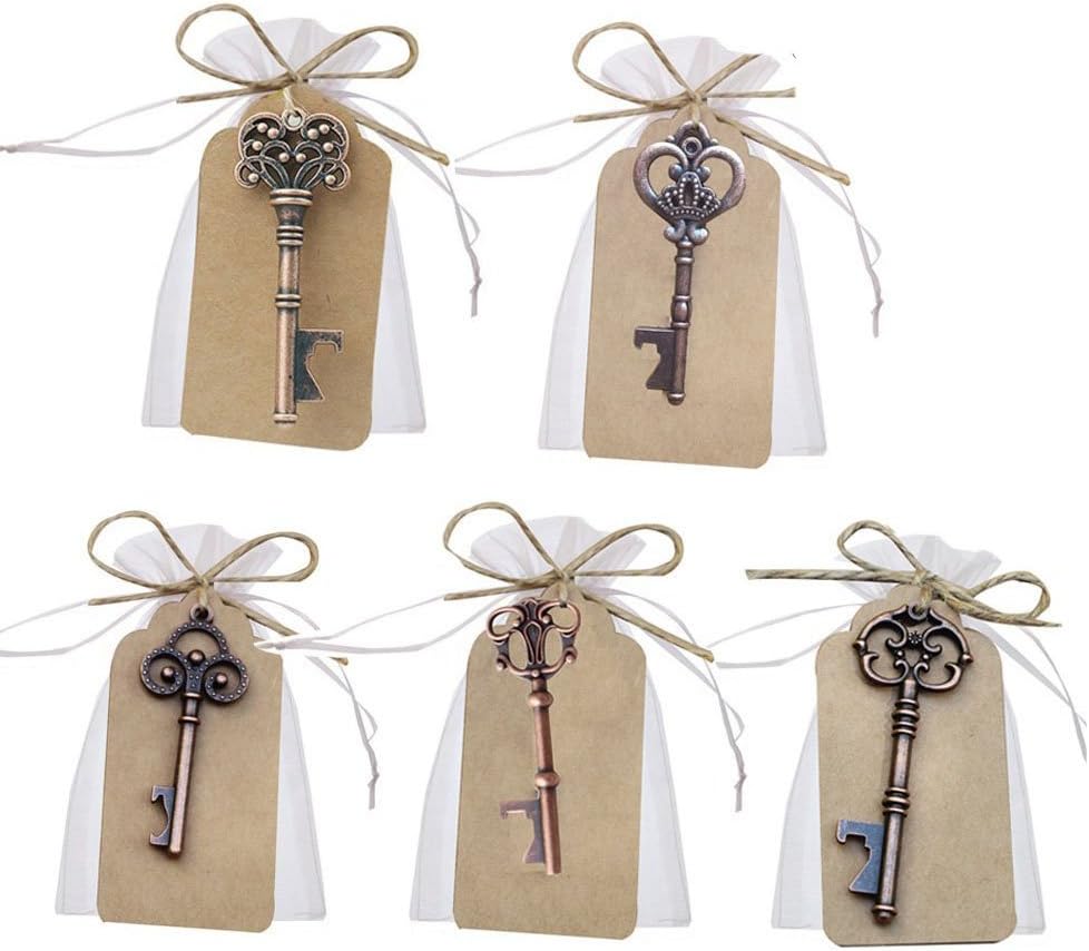 Awtlife 50 Pcs Vintage Key Bottle Open and Sheer Bag for Wedding Party Favors 5 Style