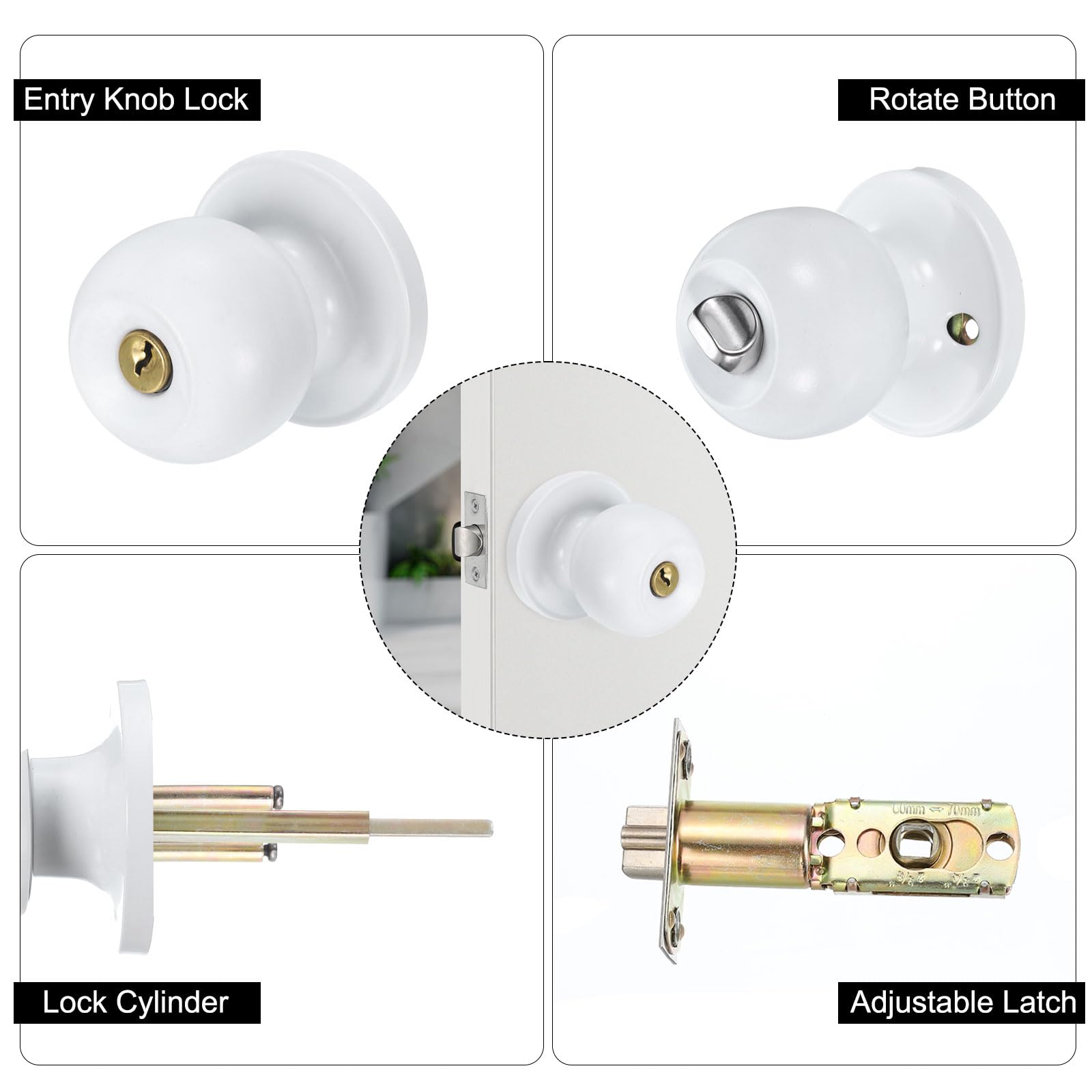 Modern White Door Knob - Privacy Lock -4