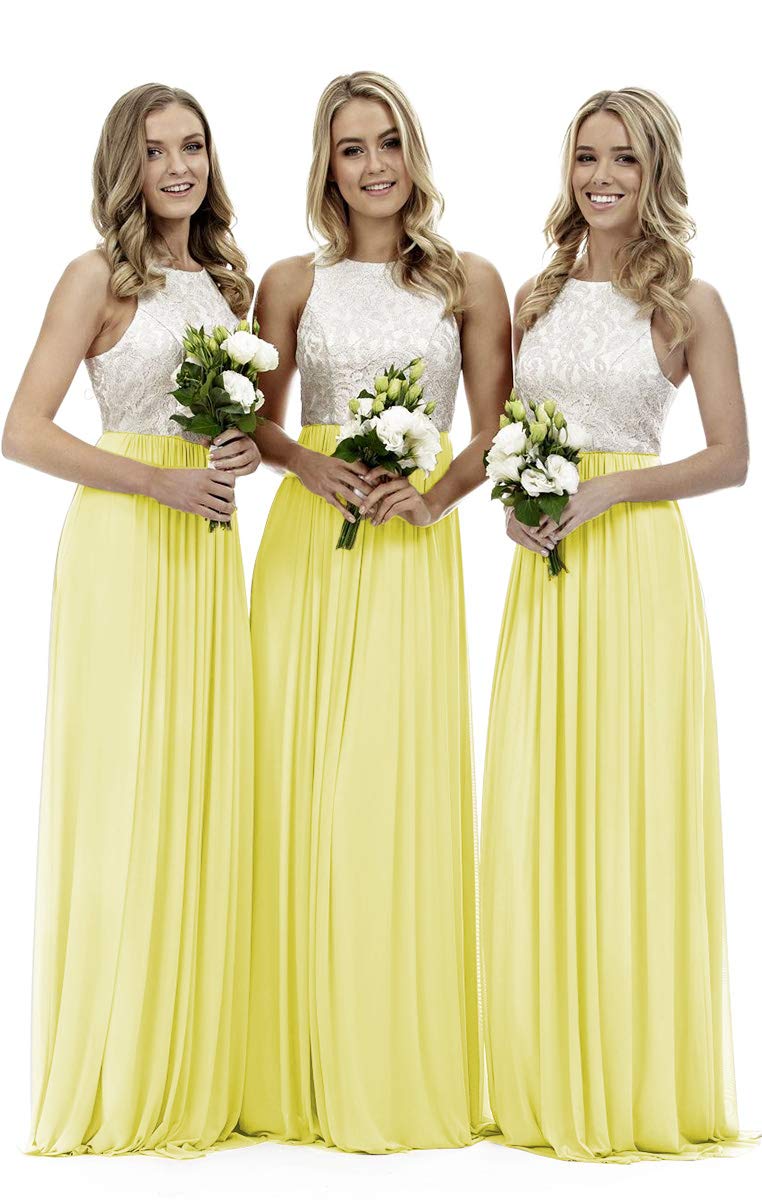 Lecureler Women's Yellow Long Lace Prom Bridesmaid Dress Size 24