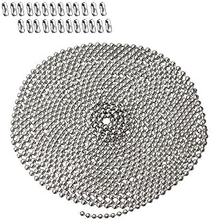 FCHO Fan Beaded Roller Pull Chain Extension, Metal Ceiling Fan Chain Connector, Stainless Steel Bead Chain, Diameter 3.2mm 5M/16 Feet Long with 25 PCS Connectors