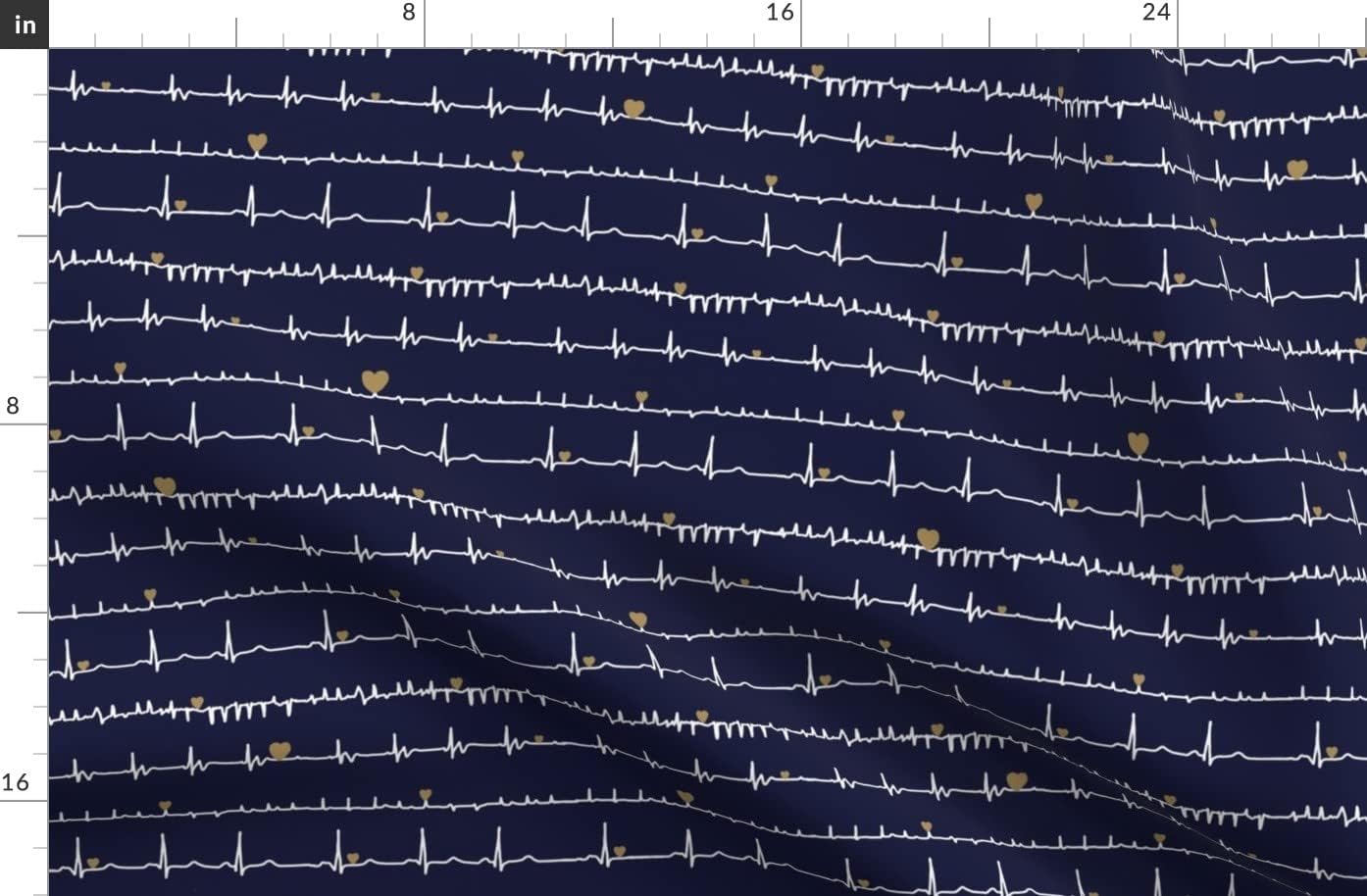 Spoonflower Fabric - Heart Navy White Sketch Medical Nurses Heartbeat Profession Doctor Printed on Organic Cotton Sateen Fabric by The Yard - Sewing Quilting Apparel Home Decor