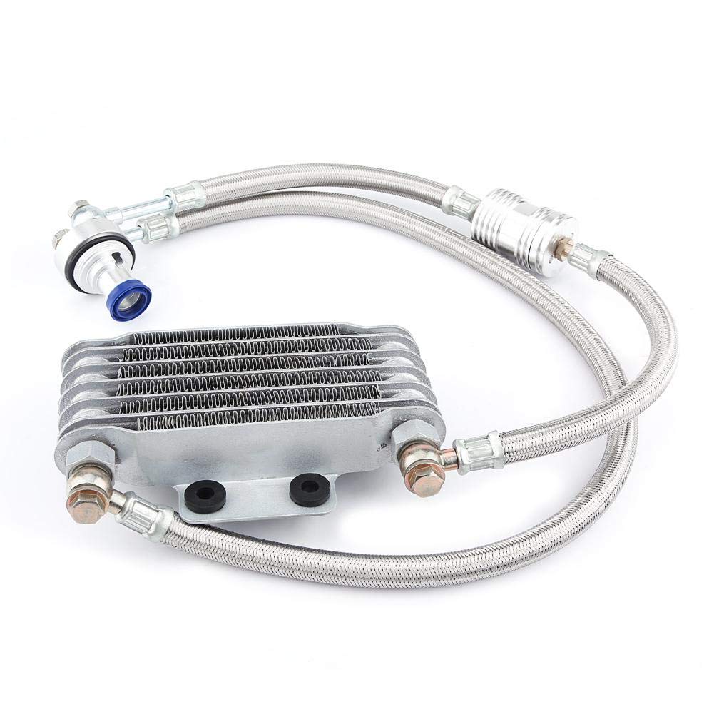 Motorcycle Oil Cooler Adapter, Aluminum Quick Cooling Engine Oil Cooler Oil Cooling Radiator System Kit for CB CG 100CC-250CC(85ml-Silver)