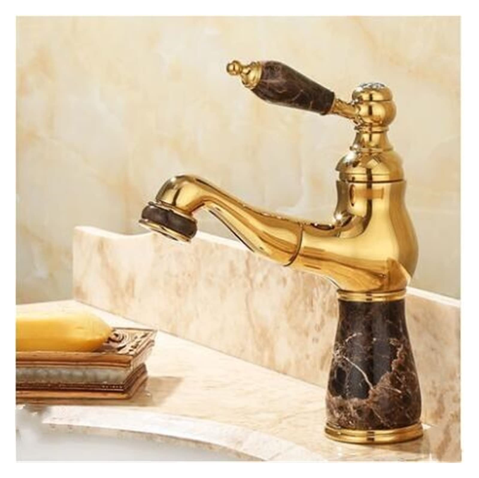 Grifo mezclador dorado para lavabo de baño rústico o moderno