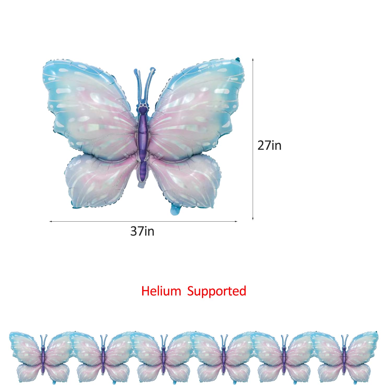 Finypa Blue Butterfly Balloons - 6pc 40in Blue & Purple Butterfly Foil Mylar Balloons for Baby Shower & Party Decorations - Image 3