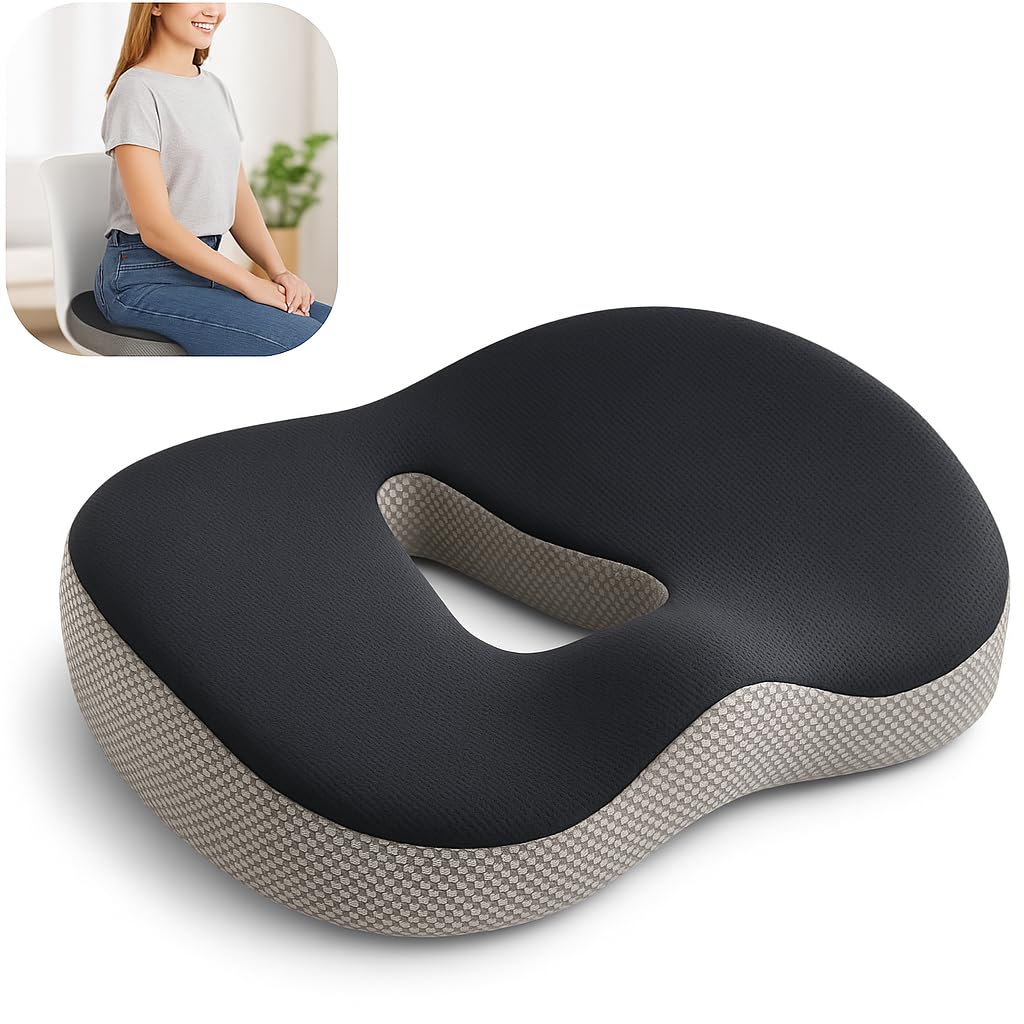 Cojín Ortopédico Viscoelástico Alivio para Hemorroides, Ciática y Dolor de Coxis – Alta Densidad, Diseño Ergonómico, Funda Lavable, Ideal para Oficina, Hogar y Viajes