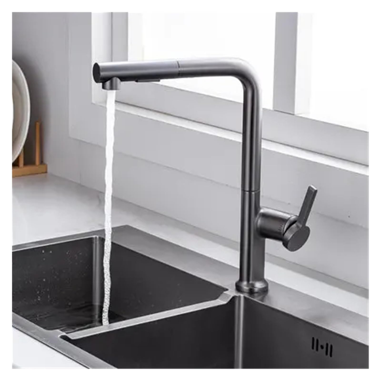 DFGHNBVC Pull Out Kitchen Faucet Brass 360 Rotary Flow Nozzle Cold And Hot Sink Mixer Faucet Brushed Gold/Black/Chrome Mixer Tap Faucet,Grey