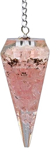 Amazing Gemstone Péndulos de cristal de orgón de cuarzo rosa para adivinación y radiestesia péndulo de cristal con verdadero movimiento de péndulo