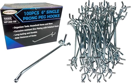 DOVETAIL Ganchos para tablero de clavijas de 6 pulgadas (6.0 in) | Doble punta | Chapado en zinc resistente a la corrosión | Ideal para exhibiciones